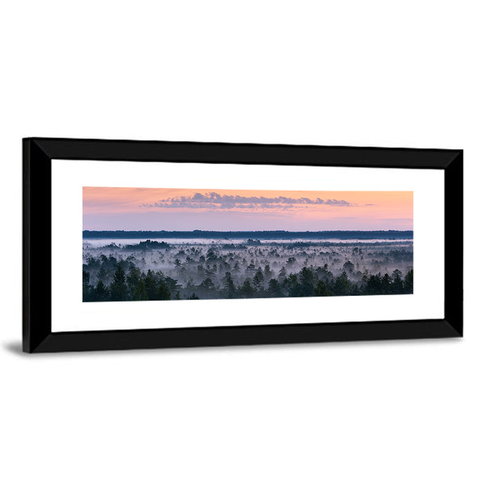 Estonian Misty Pine Landscape Wall Art as a framed print