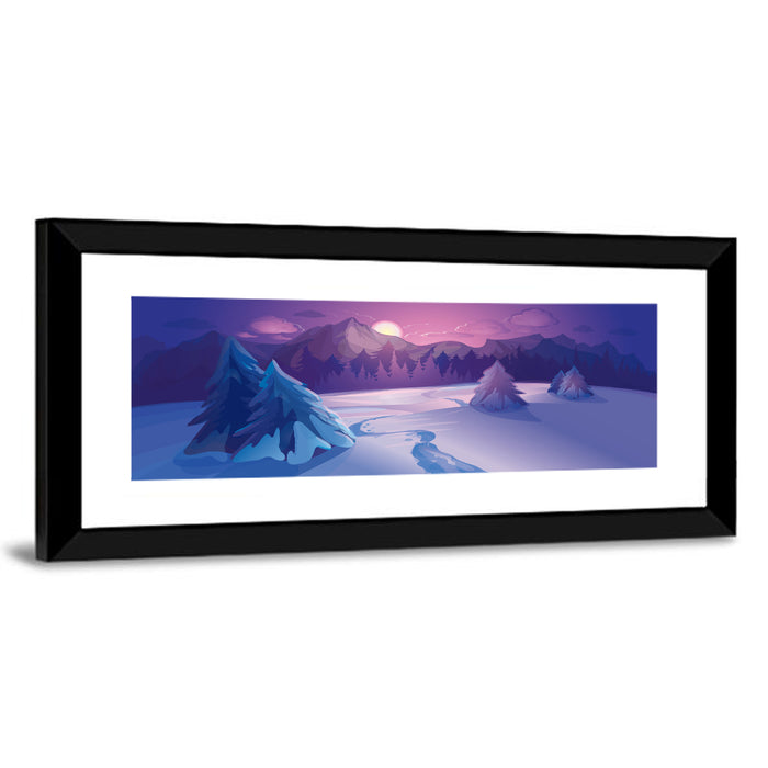 Lavender Winter Mountain Illustration Wall Art as a framed print