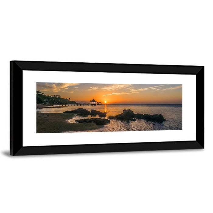 Roatan Pier Sunset Wall Art as a framed print