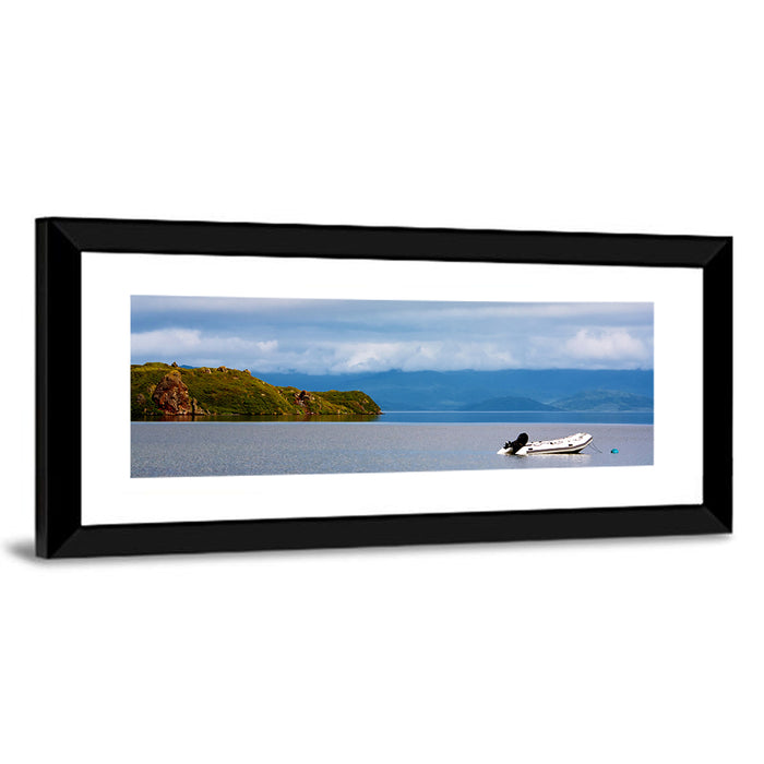 Kronotskое Lake with Boat Wall Art as a framed print