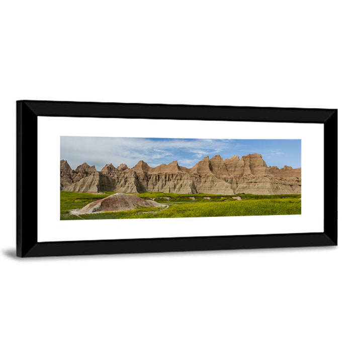 Badlands Meadow and Rock Formations Wall Art as a framed print