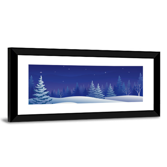 Starry Winter Forest Illustration Wall Art as a framed print