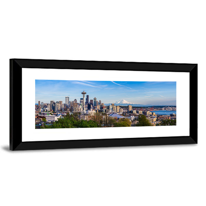 Seattle Skyline with Mount Rainier Wall Art as a framed print