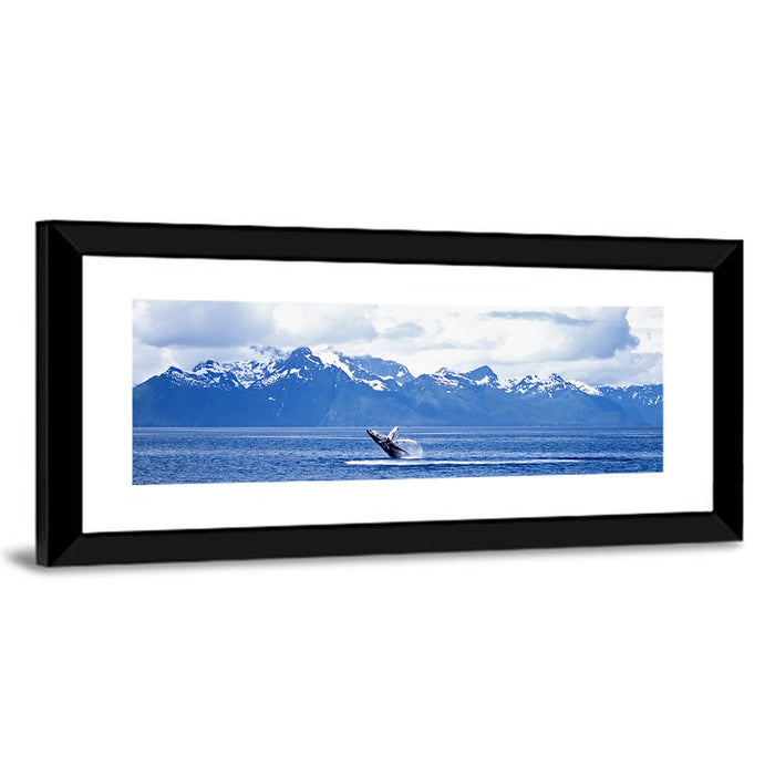 Humpback Whale with Snow Capped Mountains Wall Art as a framed print