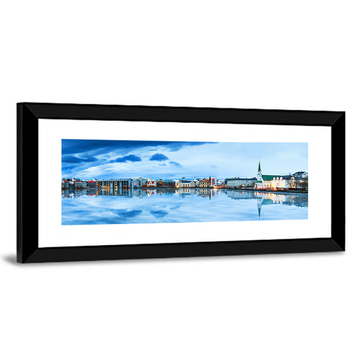 Reykjavik Tjornin Reflection Wall Art as a framed print