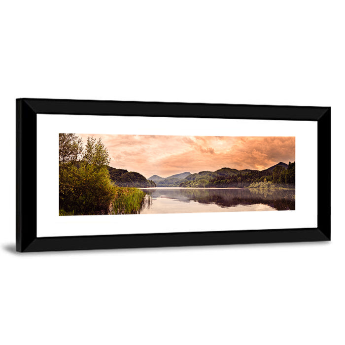 Cloudy Lake at Golden Hour Wall Art as a framed print