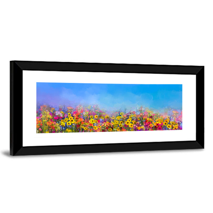 Cornflower and Daisy Meadow Wall Art as a framed print