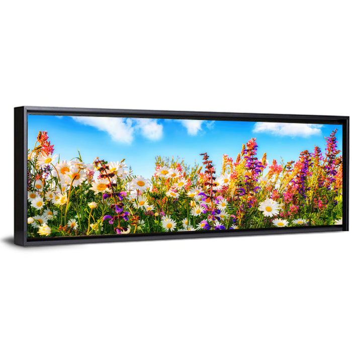 Spring Meadow Wildflowers Wall Art as a framed canvas