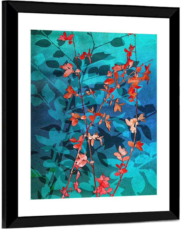 Red Leaf Branches Wall Art as a framed print