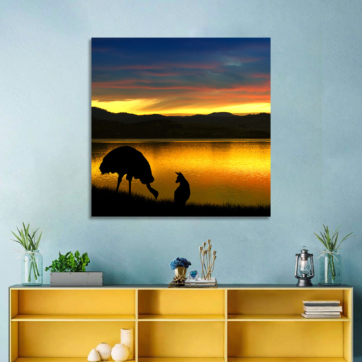 Kangaroo at Lake Sunset Wall Art