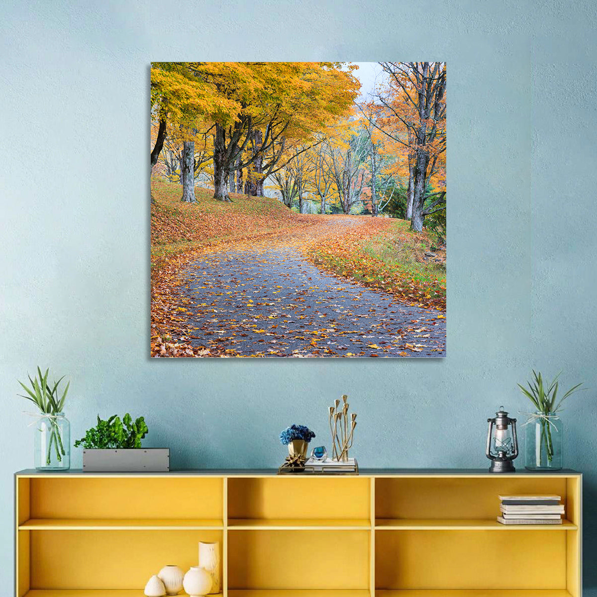 Autumn Leaves on Road Wall Art