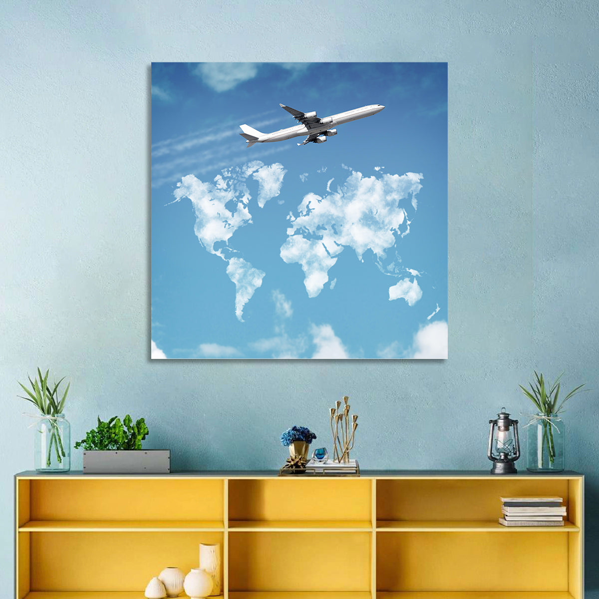 Airplane & World Map Wall Art
