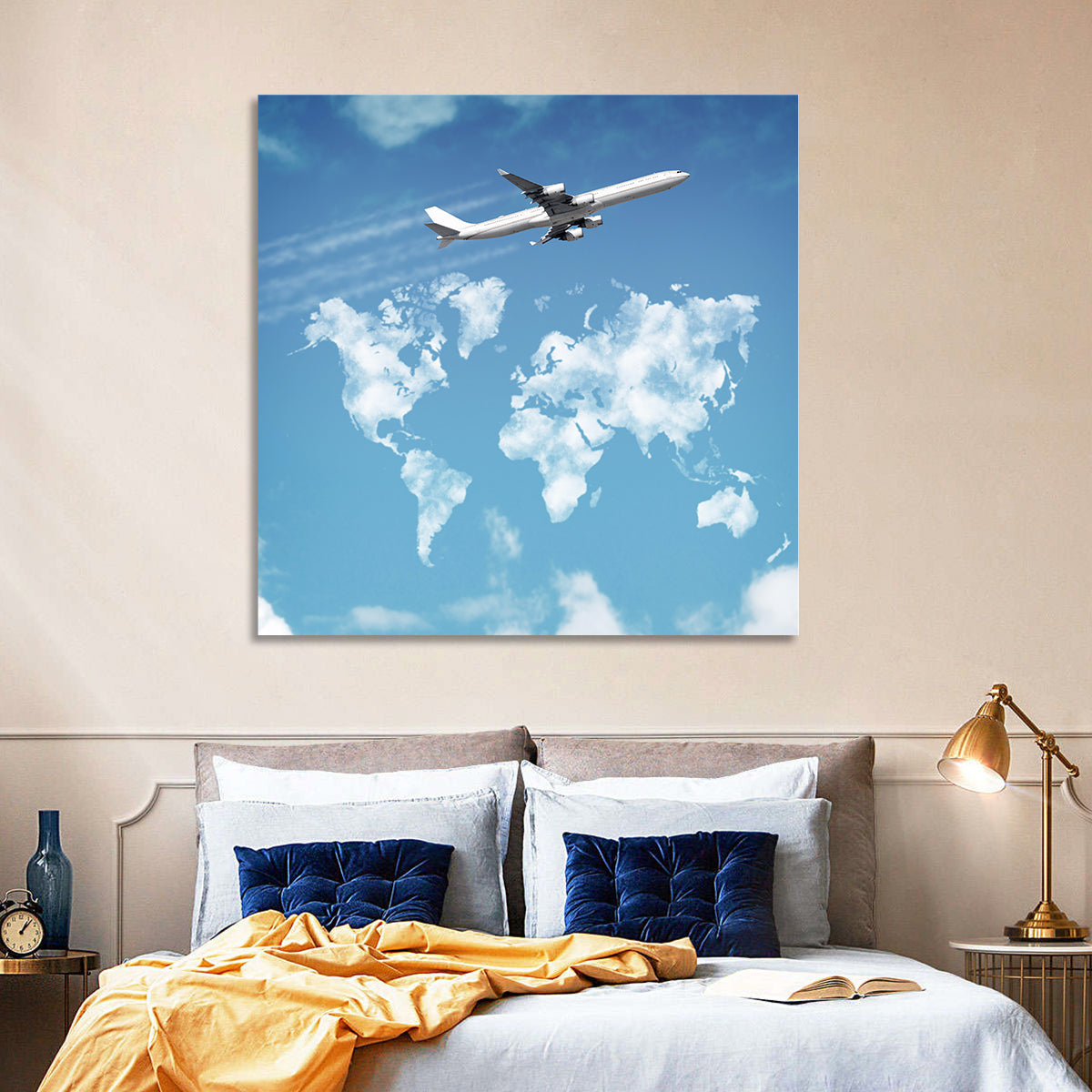 Airplane & World Map Wall Art