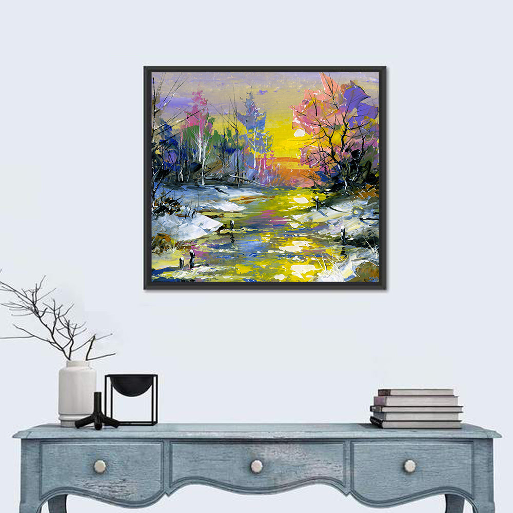 Snowy Stream Sunset Wall Art