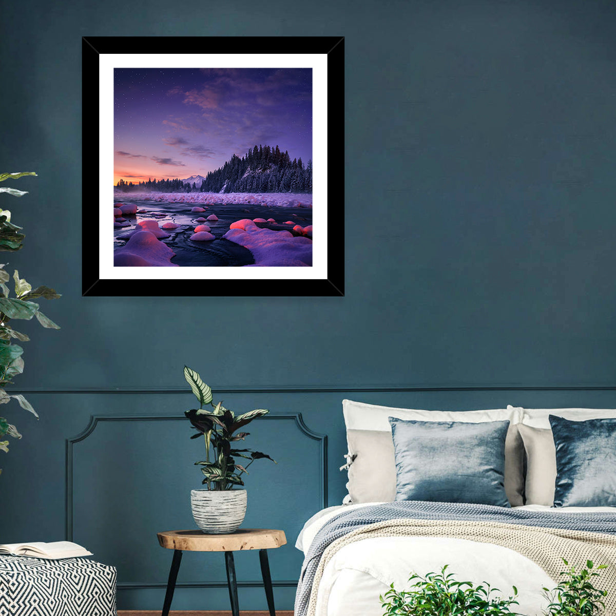 Snowy Trees Winter Night Wall Art