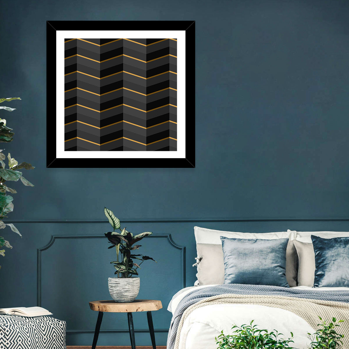 Black Stripes Golden Accent Wall Art