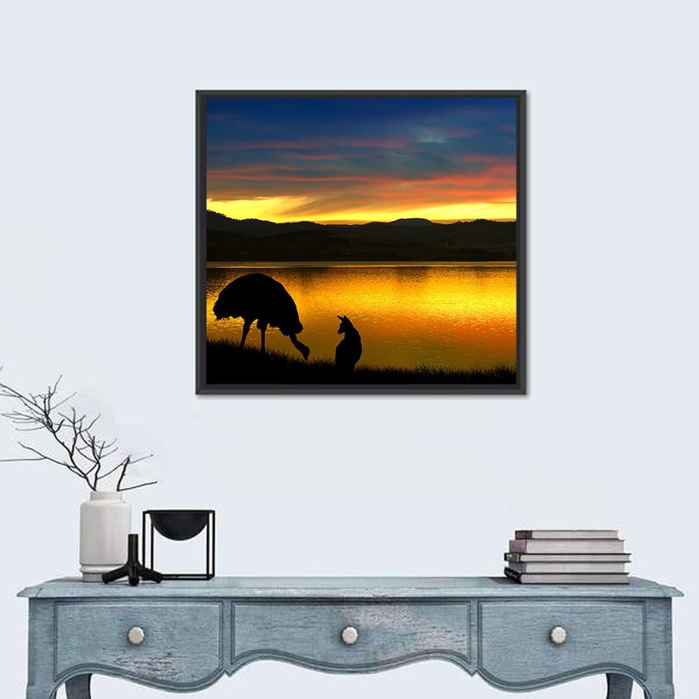 Kangaroo at Lake Sunset Wall Art