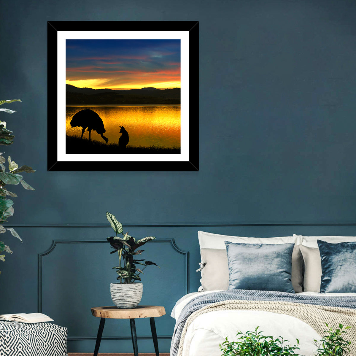 Kangaroo at Lake Sunset Wall Art