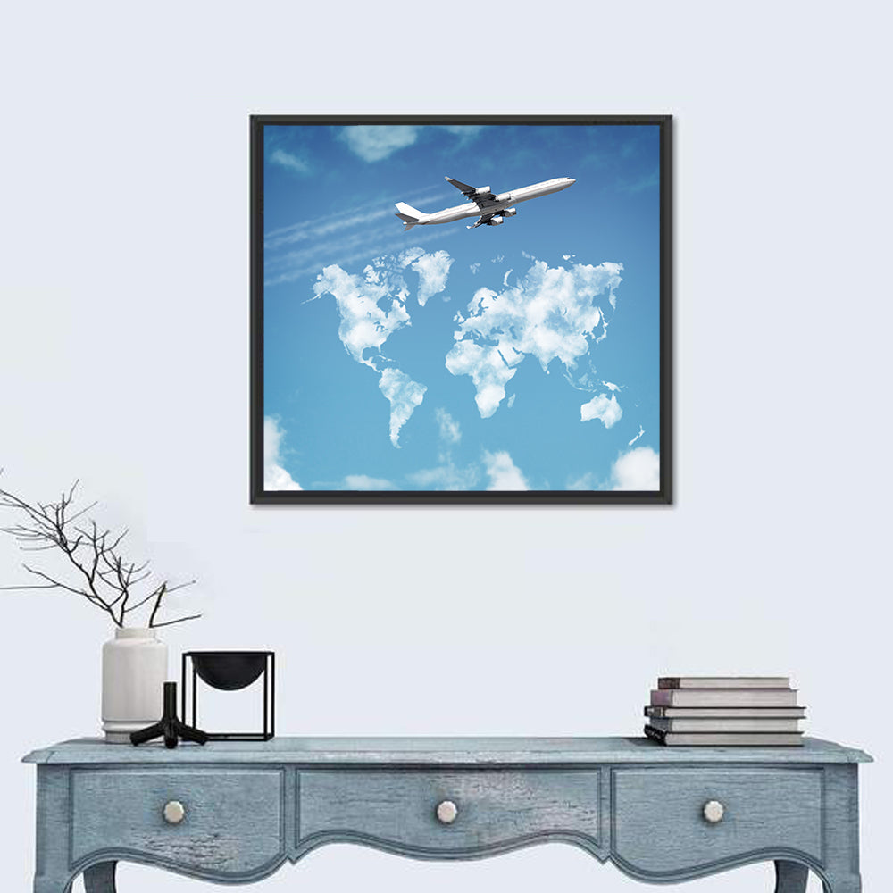 Airplane & World Map Wall Art