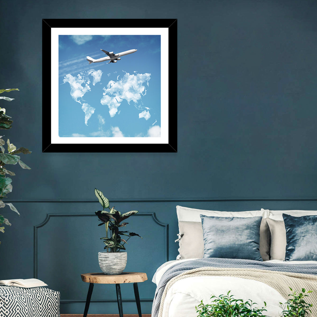 Airplane & World Map Wall Art