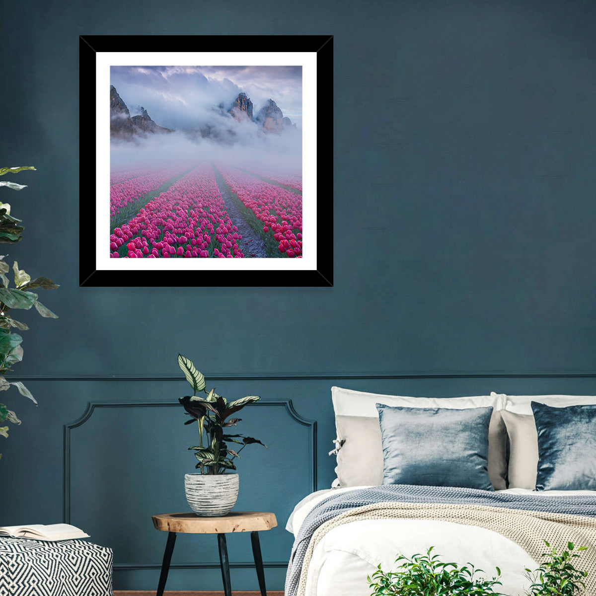 Foggy Tulips Field Wall Art