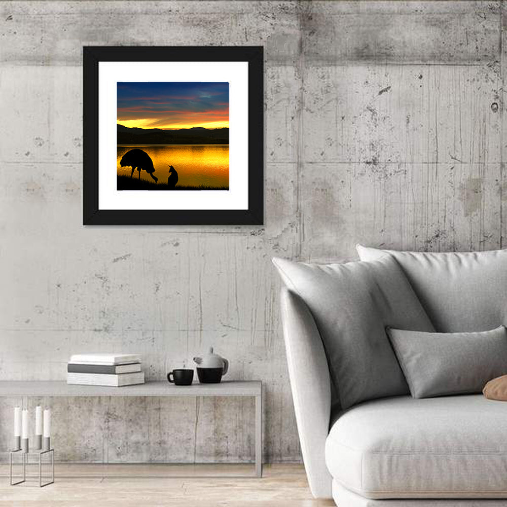 Kangaroo at Lake Sunset Wall Art