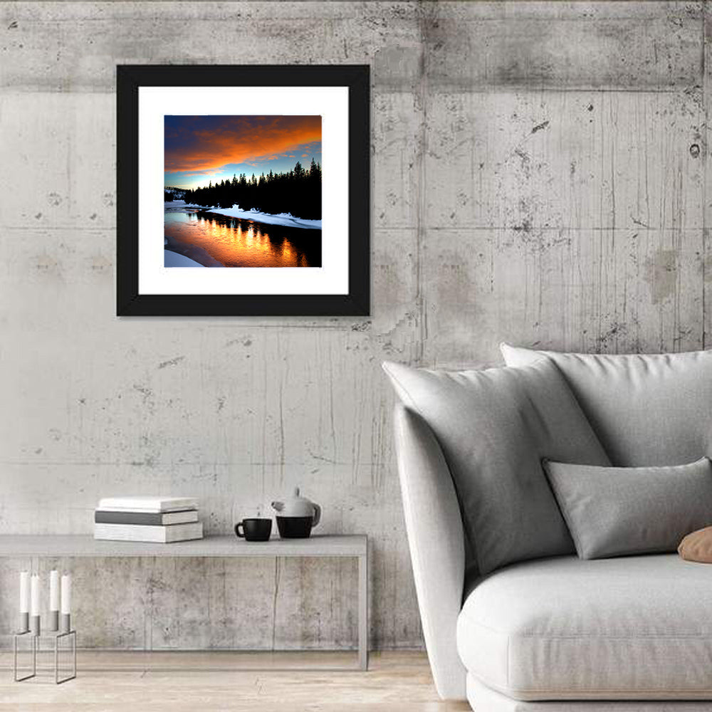 Winter River Sunset Wall Art