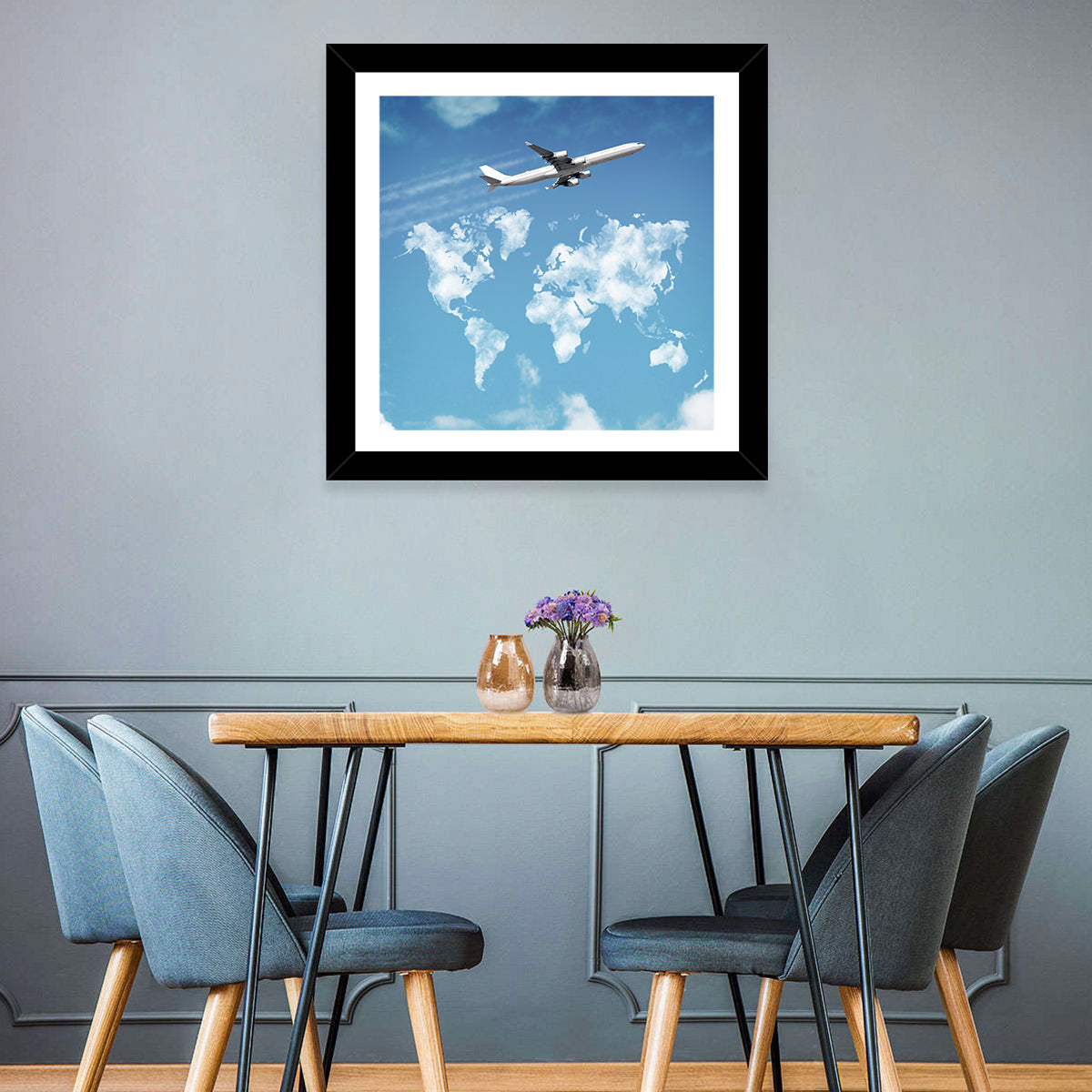 Airplane & World Map Wall Art