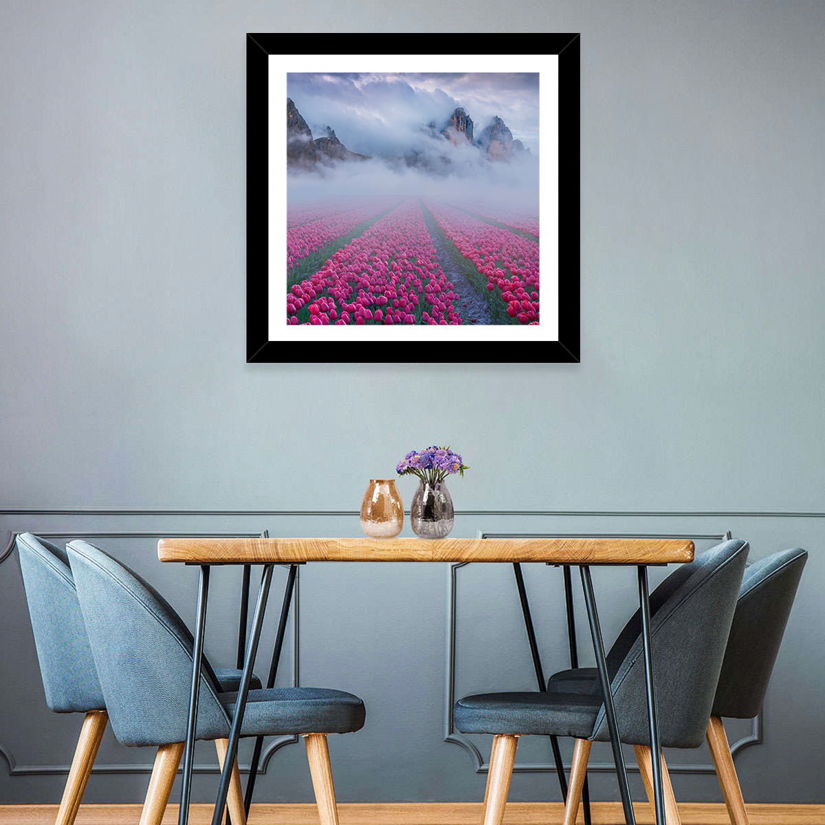 Foggy Tulips Field Wall Art