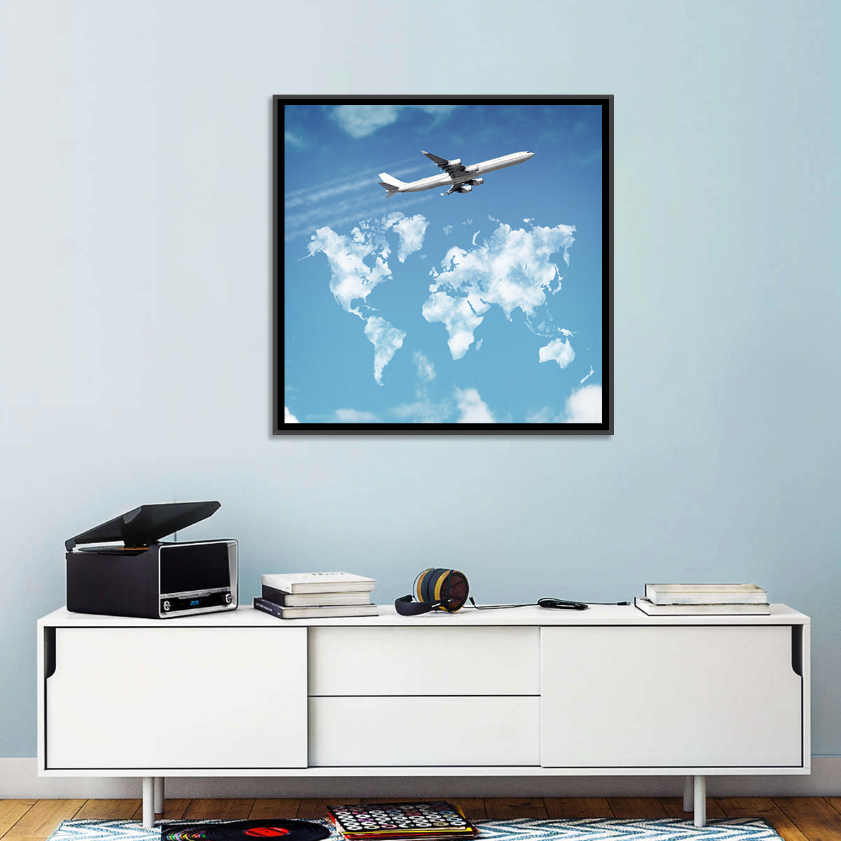 Airplane & World Map Wall Art