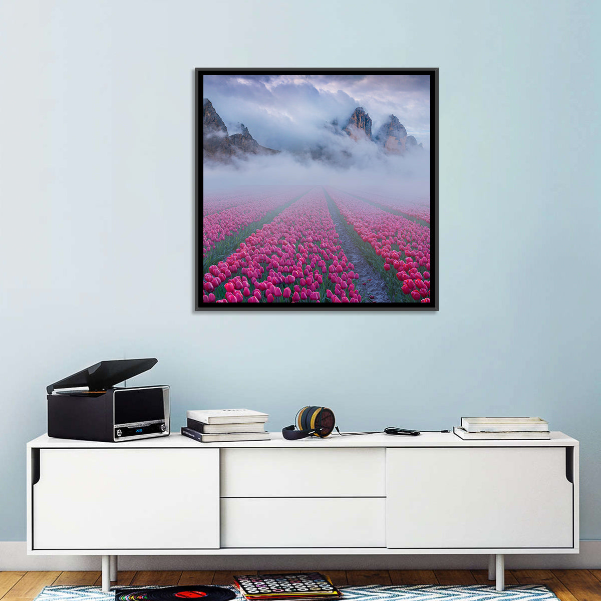 Foggy Tulips Field Wall Art