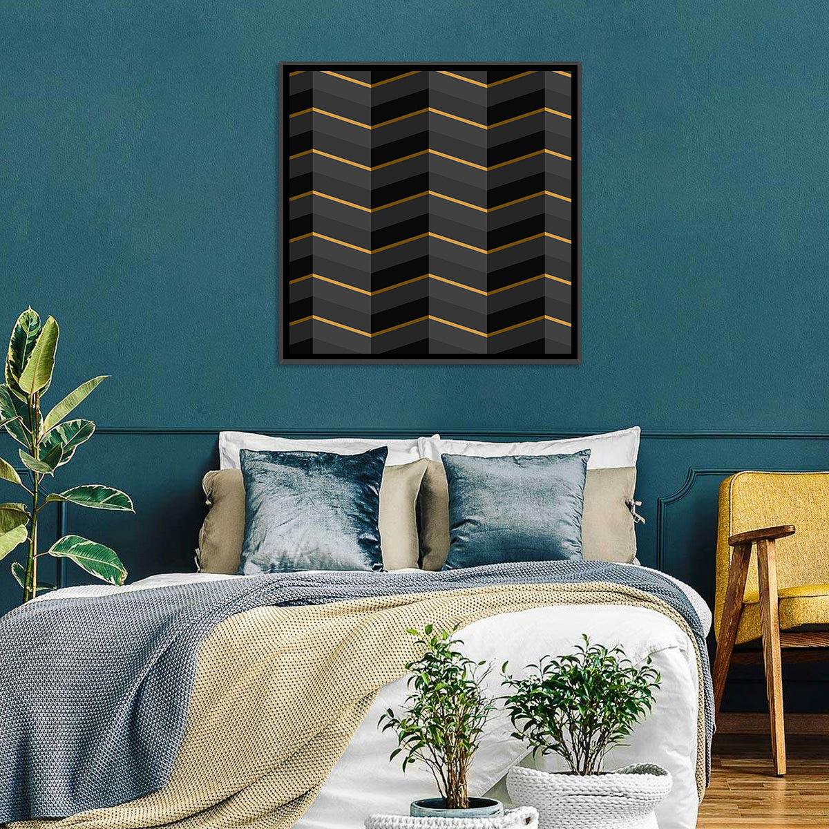 Black Stripes Golden Accent Wall Art