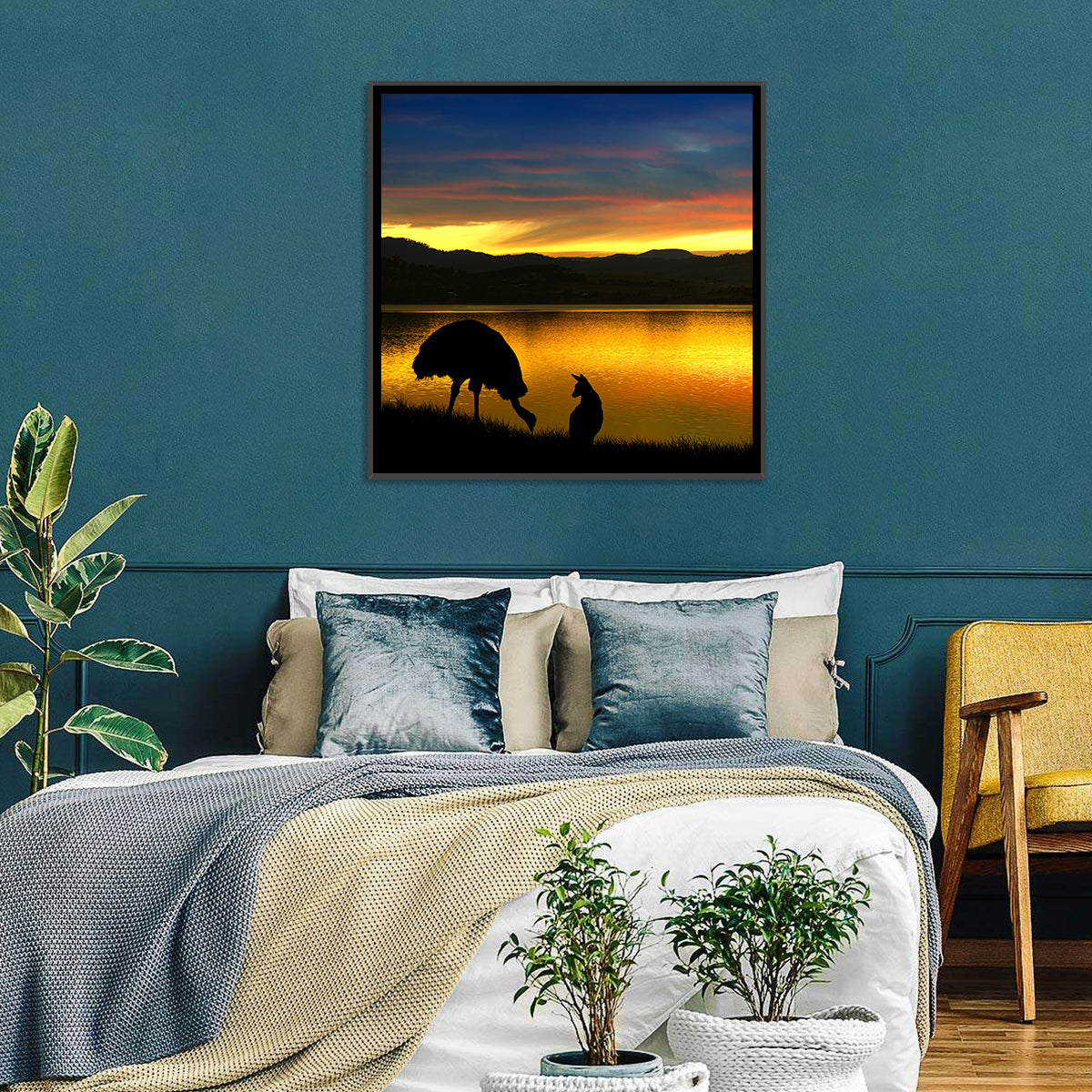 Kangaroo at Lake Sunset Wall Art