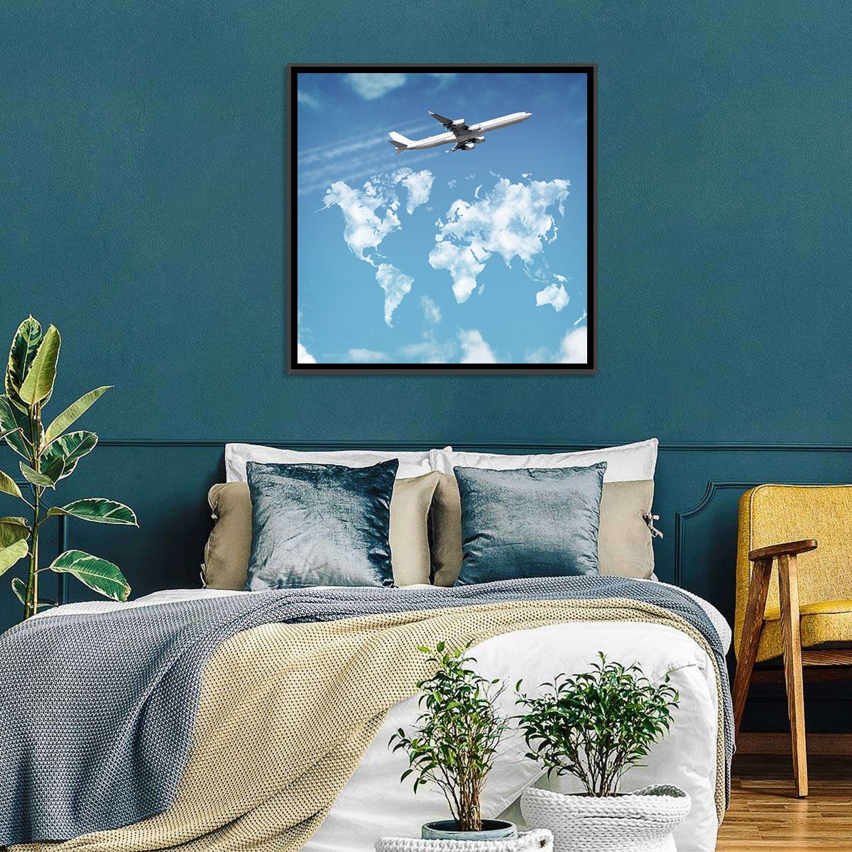 Airplane & World Map Wall Art