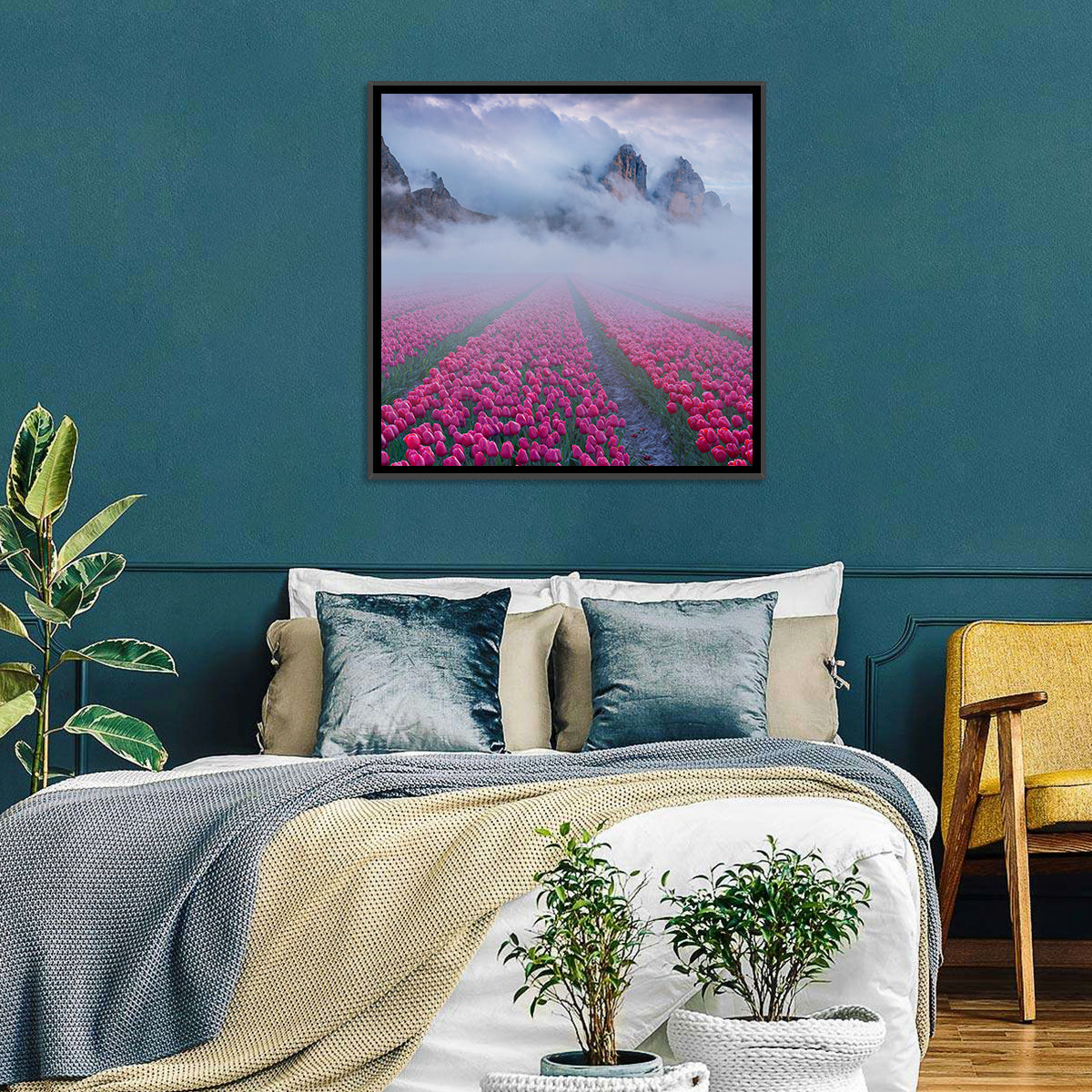 Foggy Tulips Field Wall Art