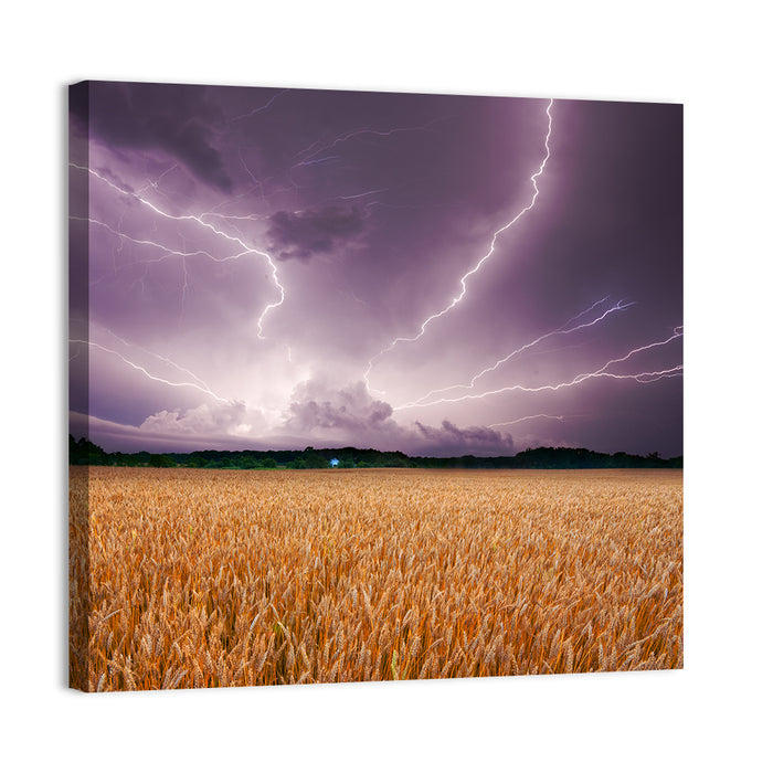 Lightning Over Wheat Field Wall Art as a canvas print