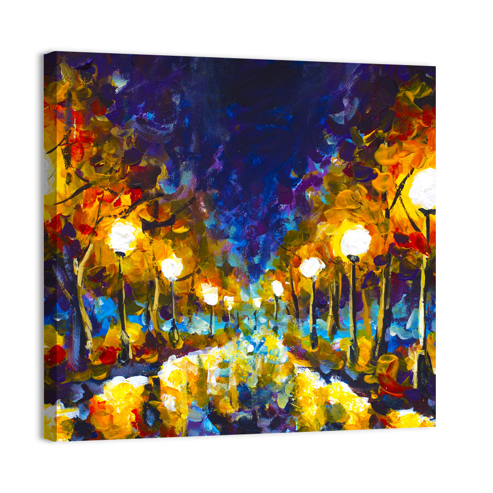 Autumn Evening Park Path Wall Art, canvas print, square