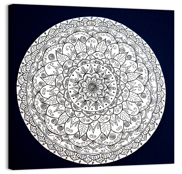 Navy Ornamental Mandala Wall Art as a canvas print