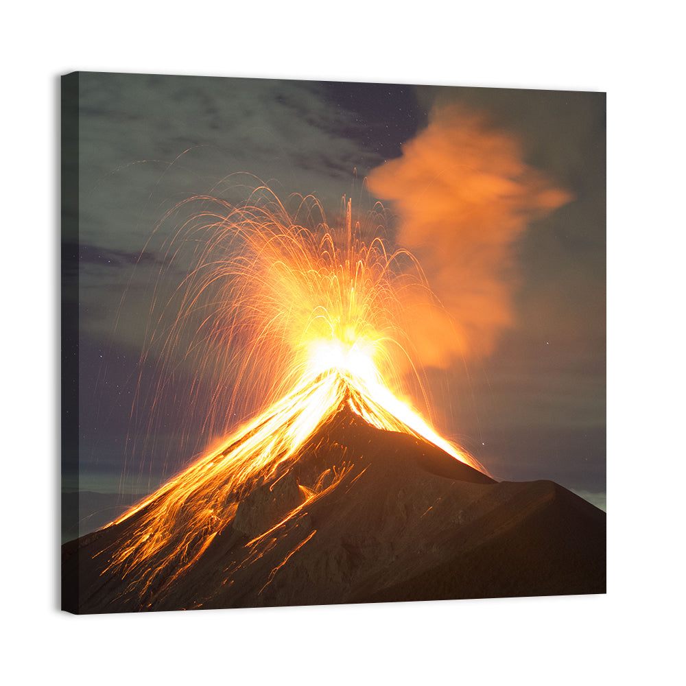 Starry Night Volcano Eruption Wall Art, canvas print, square