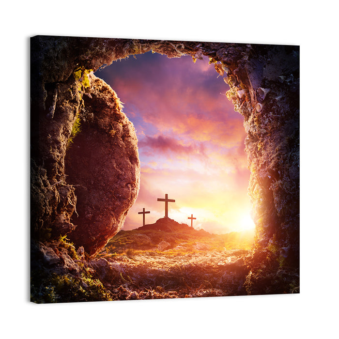 Three Crosses at Sunrise Wall Art as a canvas print