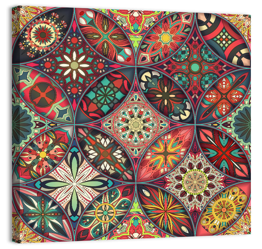 Vintage Mandala Tile Pattern Wall Art, canvas print, square