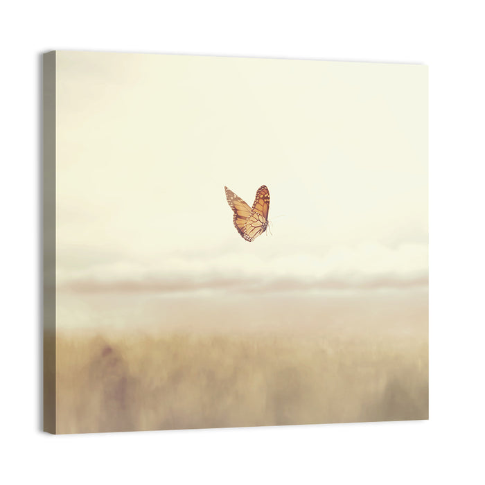 Monarch Over Beige Field Wall Art as a canvas print