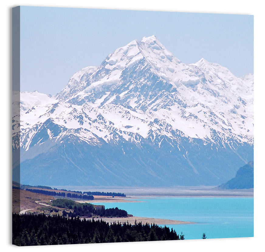 Lake Pukaki and Aoraki Mount Cook Wall Art, canvas print, square