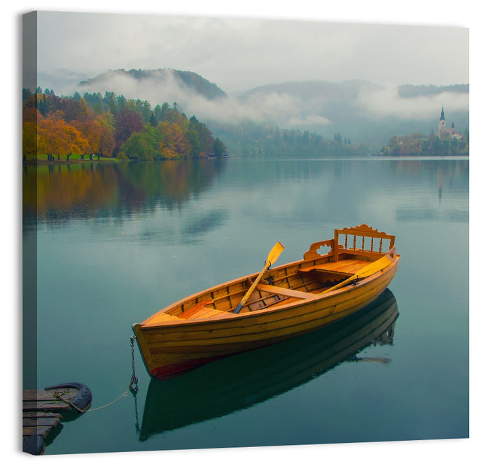 Tethered Boat on Lake Bled Wall Art as a canvas print