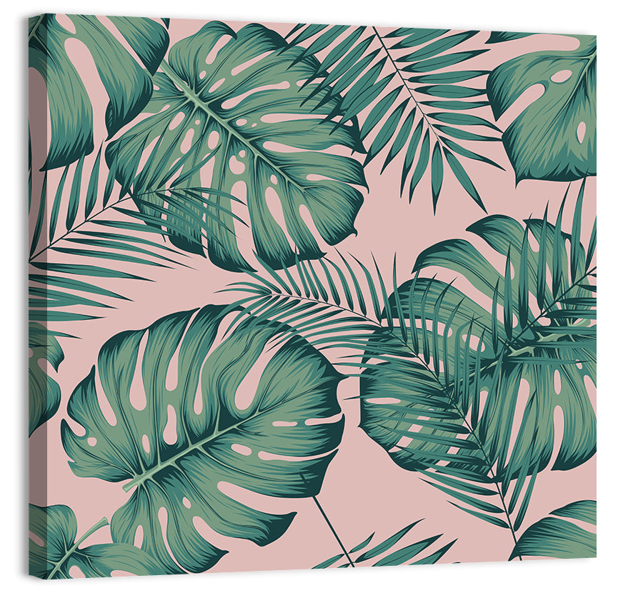 Areca Palm and Monstera Leaves Wall Art, canvas print, square
