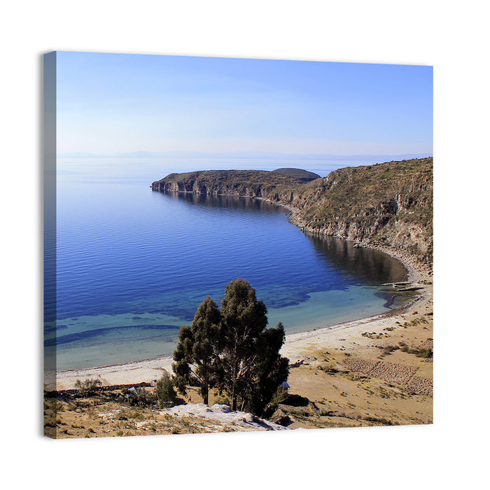 Titicaca Cliffs and Turquoise Water Wall Art as a canvas print