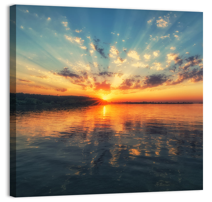 Sunburst Over River Wall Art, canvas print, square