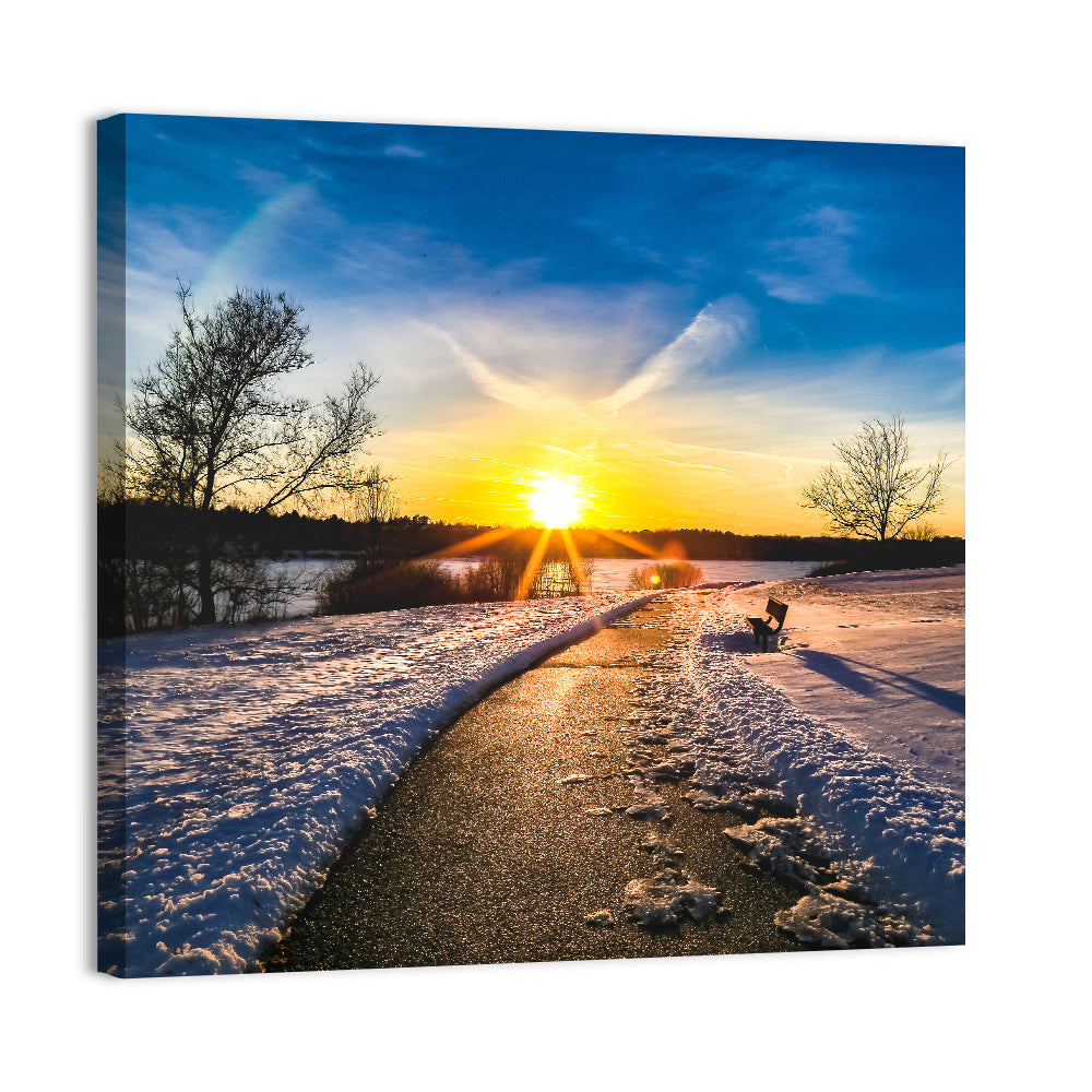 Lake Zorinsky Winter Sunrise Wall Art, canvas print, square