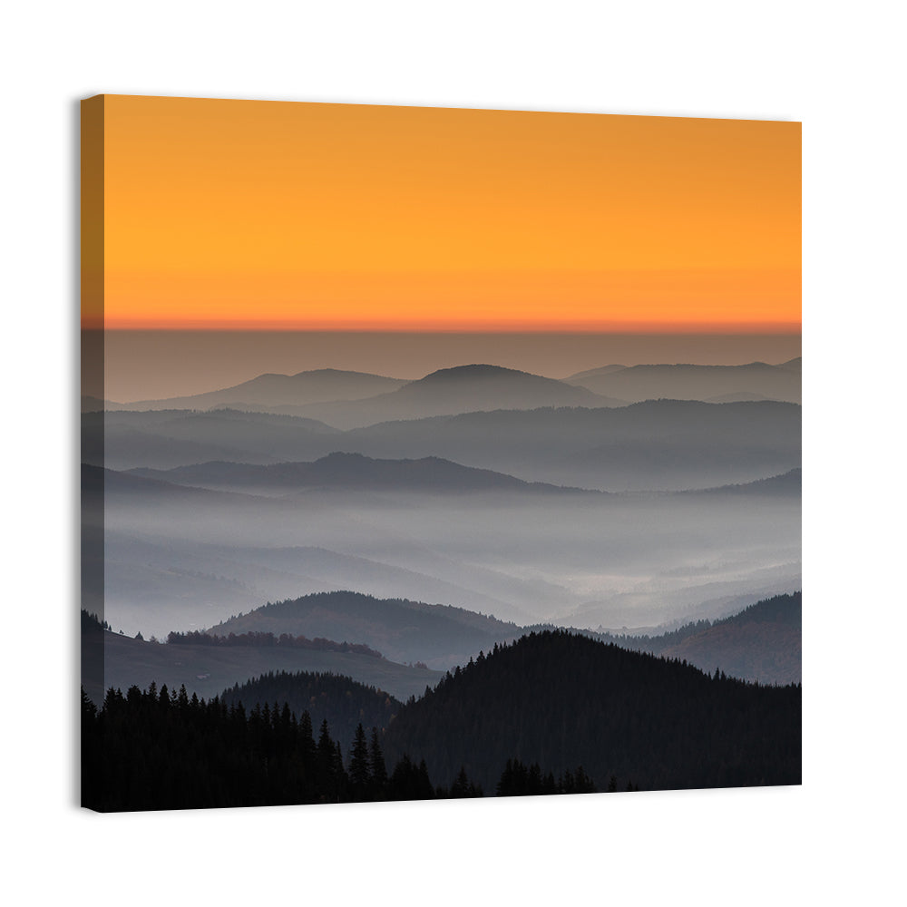 Rarau Mountains Sunrise Wall Art, canvas print, square