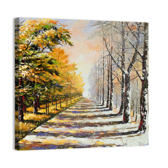Autumn to Winter Forest Path Wall Art as a canvas print